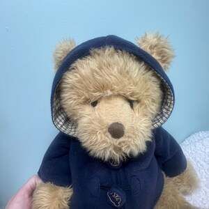 FAO Schwarz 2009 Plush Teddy Bear Blue Jacket Stuffed Animal 14" Tall Cuddly Plu